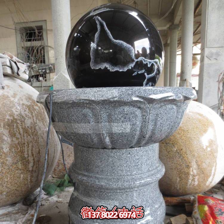 石雕噴泉、花崗巖風水球、蓮花底座裝飾