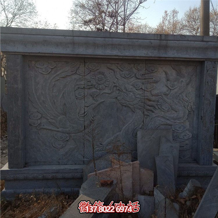 經典中式庭院，清新山水浮雕照壁