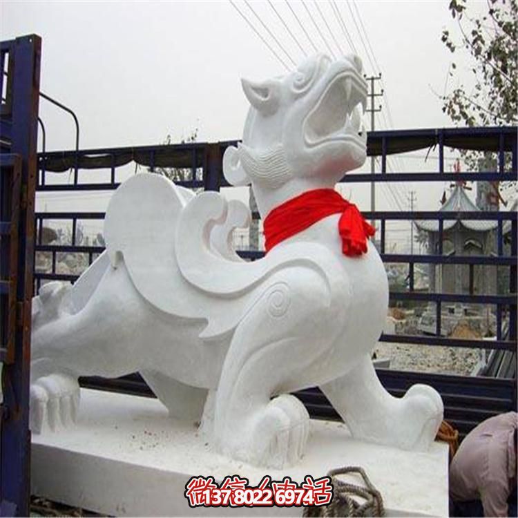 大理石石雕麒麟，古典庭院裝飾精美大型雕塑