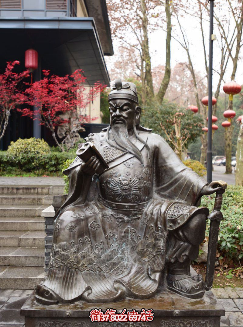 戶外景區看書的銅雕關公雕塑 戶外景區看書的銅雕關公雕塑