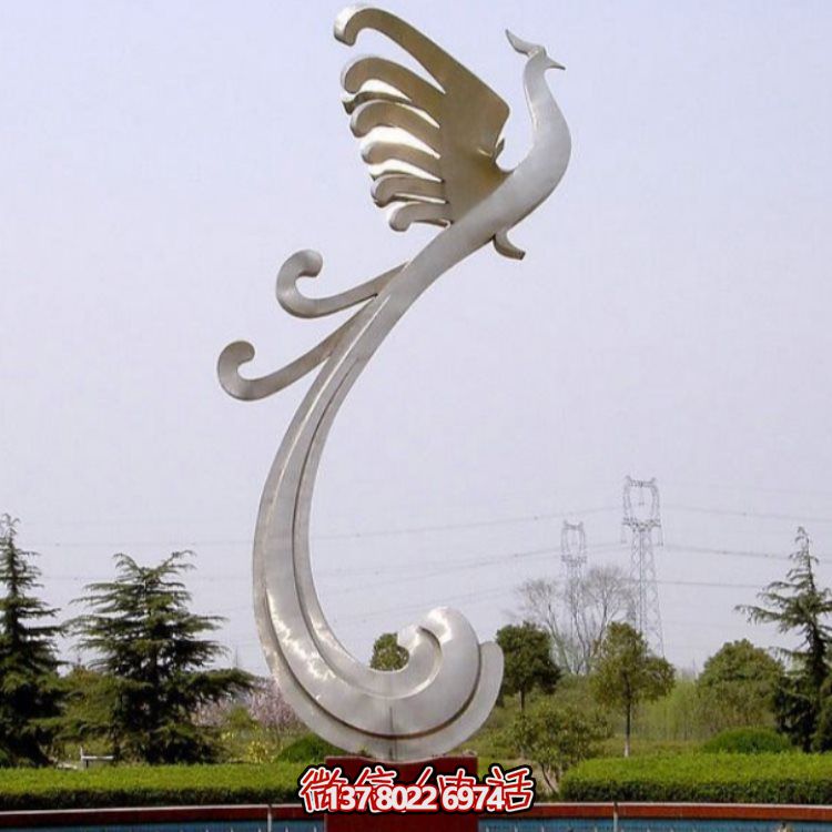 戶(hù)外廣場(chǎng)大型不銹鋼抽象鳳凰雕塑