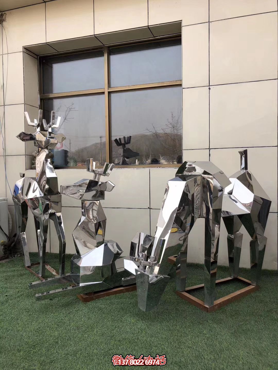 公園景區不銹鋼幾何三只梅花鹿雕塑 公園景區不銹鋼幾何三只梅花鹿雕塑