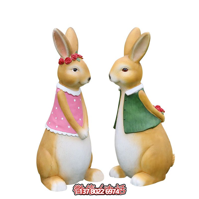 室內(nèi)一對(duì)樹(shù)脂彩繪兔子雕塑