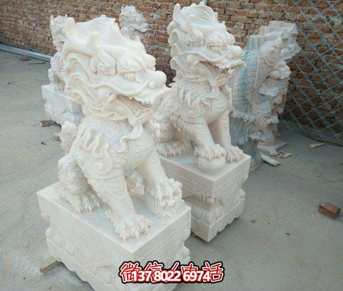 酒店門口鎮宅漢白玉石雕麒麟雕塑