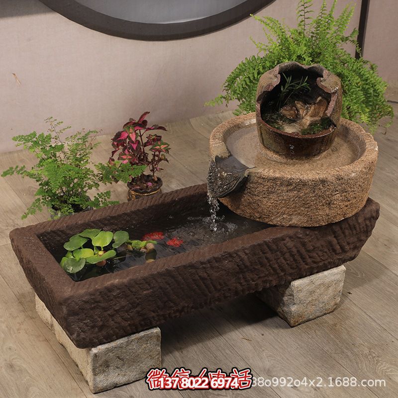 石槽馬槽石磨魚(yú)缸花盆庭院景觀家用戶外流水組合石雕擺件_5280