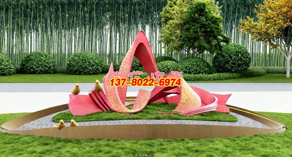 《紅綢詠春?雀語新章》—— 不銹鋼景觀雕塑的詩意敘事與文化共鳴